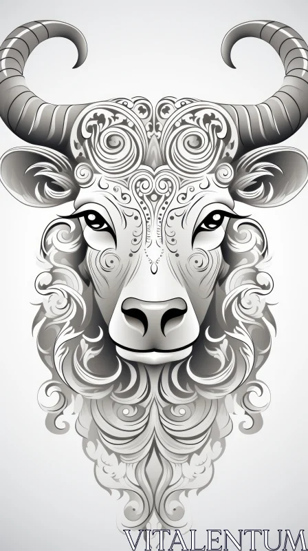 Ornate Ox Portrait - Baroque and Maori Art Influence AI Image