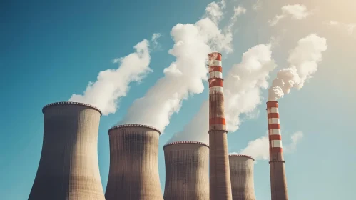 Retro Filters: Three Modern Power Plants Towers with Steam Rising