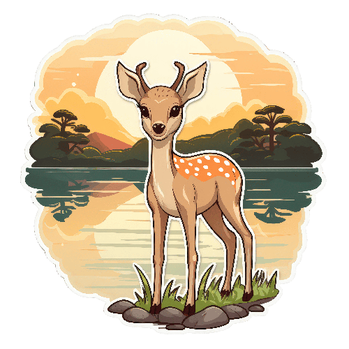 Serene Deer by Lake - A Tranquil Nature Scene POD Design