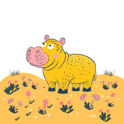 Yellow Hippopotamus on Grassy Hill - Children's Apparel Design POD Design