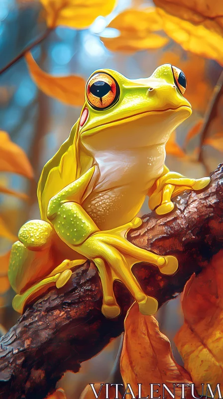 Yellow-Green Frog in Autumn AI Image