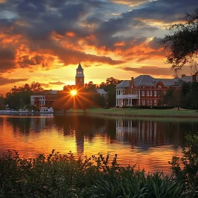 Lake Sunset Building Reflection