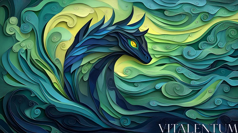 AI ART Dragon Amidst Emerald Waves