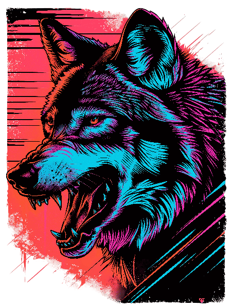 POD Design Fierce Neon Wolf Art