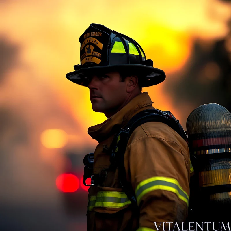 Brave Firefighter at Sunset AI Image