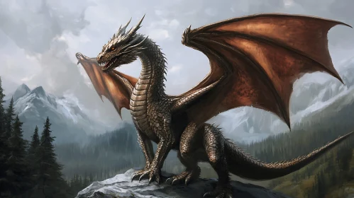 Fantasy Dragon in Mountain Landscape