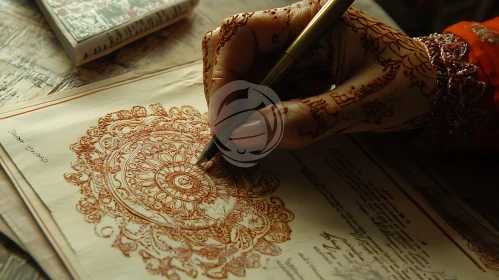 Detailed Mandala Art with Henna Adorned Hand