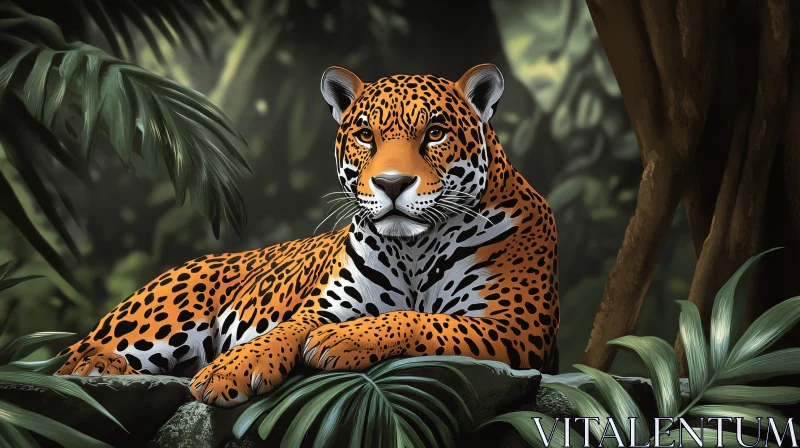 Leopard Resting in Jungle Foliage AI Image