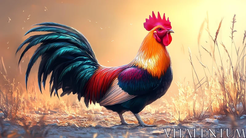 AI ART Colorful Rooster in Golden Light