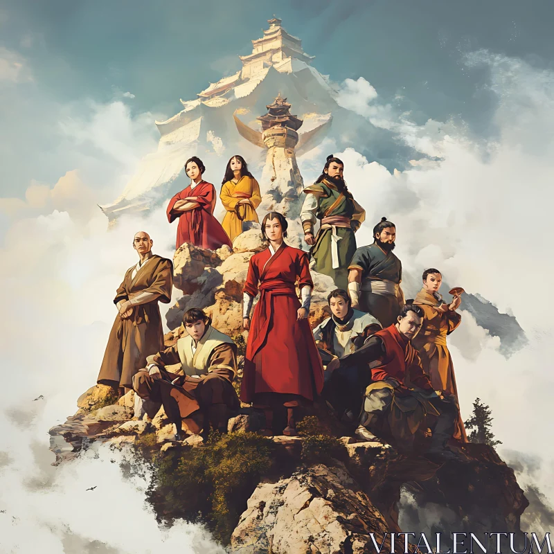 AI ART People on Mountain with Temple