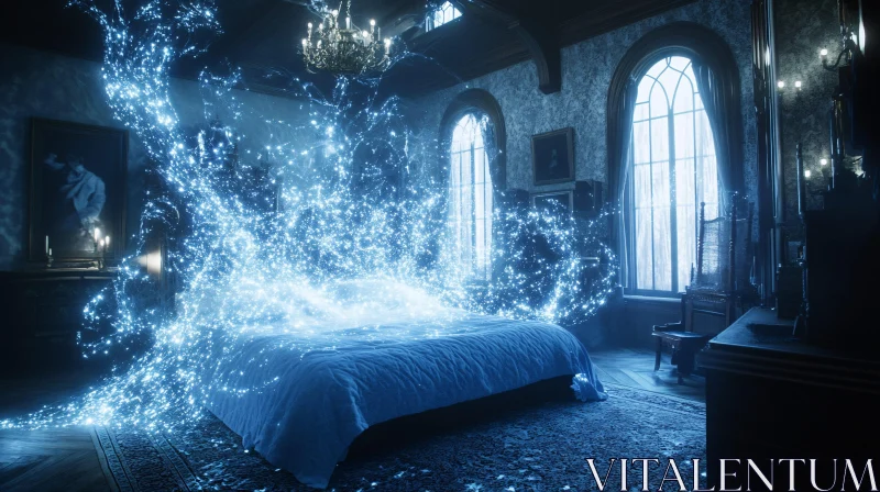 Surreal Bedroom with Magical Lights AI Image