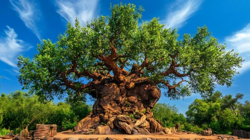 Grand Tree with Green Canopy and Blue Sky