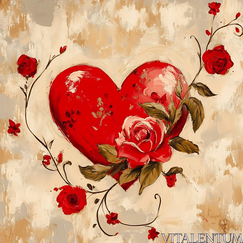 AI ART Floral Heart with Roses Artwork