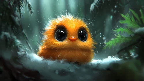 Fluffy Orange Bird in Snow