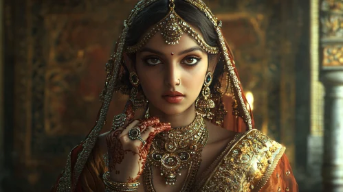 Portrait of Woman with Golden Adornments