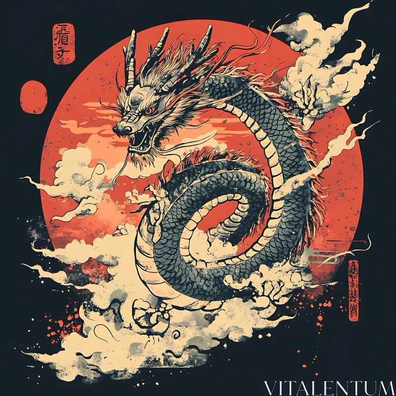 Coiled Dragon Illustration AI Image