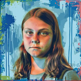 Greta Thunberg Portrait in Colorful Abstract Background