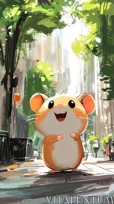 Cheerful Hamster on City Street AI Image