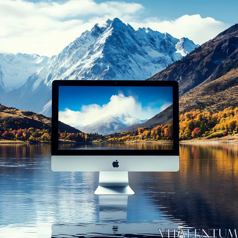 Computer Display in a Mountainous Setting AI Image