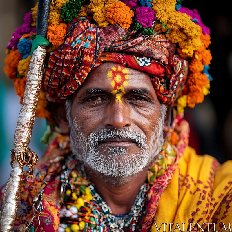 Colorful Turban Portrait of a Man AI Image