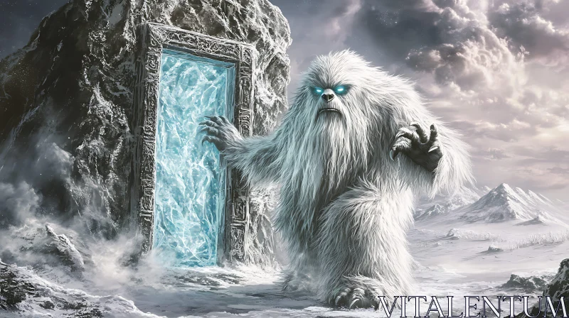 AI ART Winter Guardian: Yeti and Ice Portal