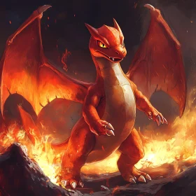 Red Dragon Amidst Flames