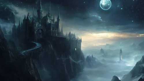 Moonlit Fortress Fantasy Landscape