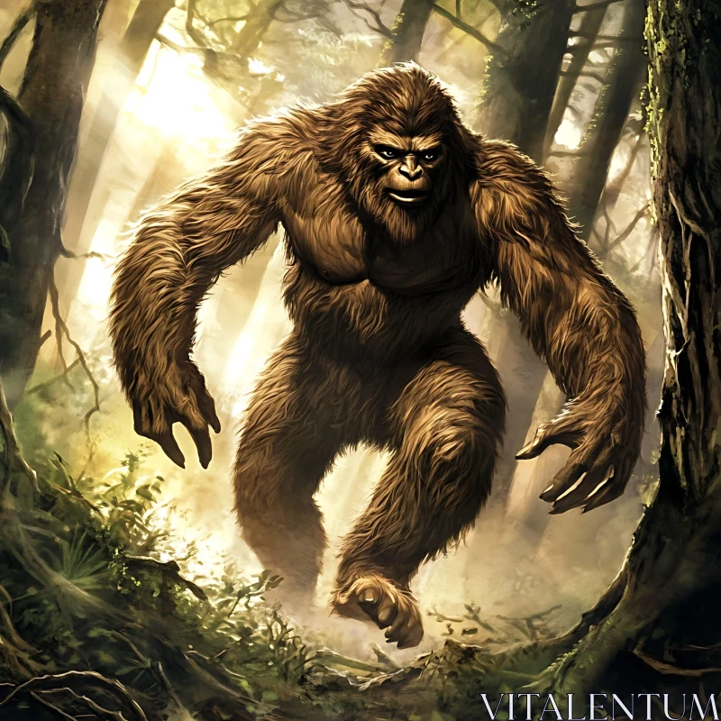 AI ART Sasquatch in Woods: Mythical Creature Art