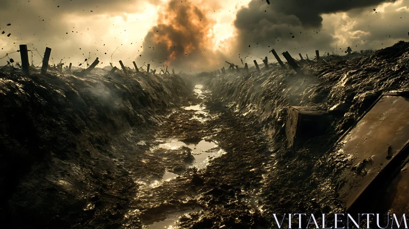 Muddy Trenches: Echoes of a Distant War AI Image