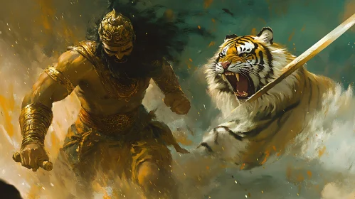 Epic Battle: Man Versus Tiger Art