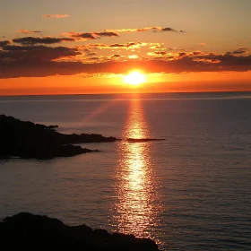 Ocean Sunset with Silhouetted Rocks
