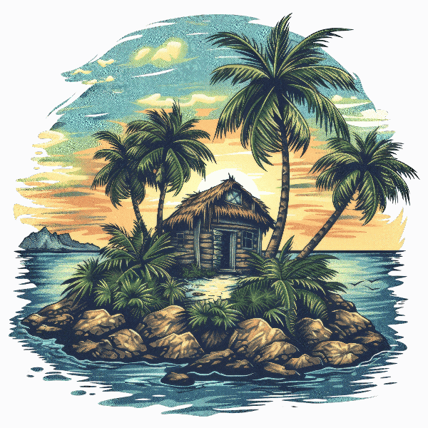 Tropical Island Sunset T-Shirt Design POD Design