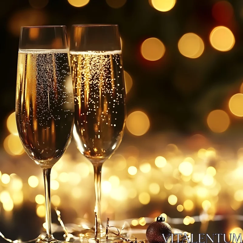 Sparkling Champagne Flutes Festive Moment AI Image