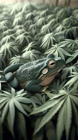 Serene Frog on Leafy Bed