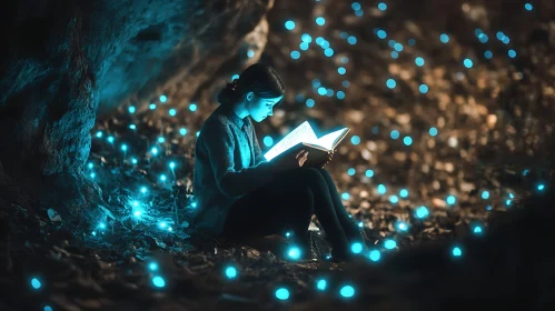 Woman Reading by Magical Lights