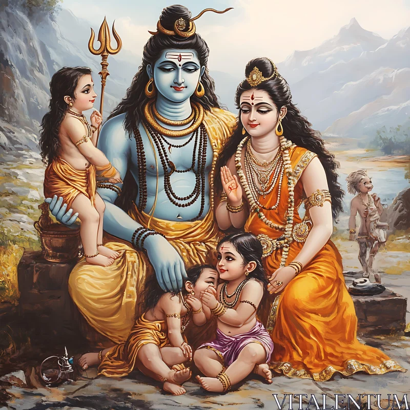 Hindu Gods Family Portrait Artwork AI Image