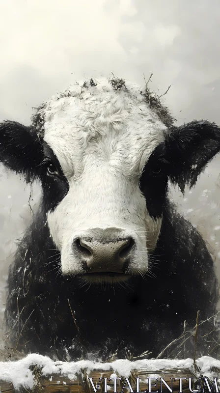 AI ART Cow in Snowy Landscape