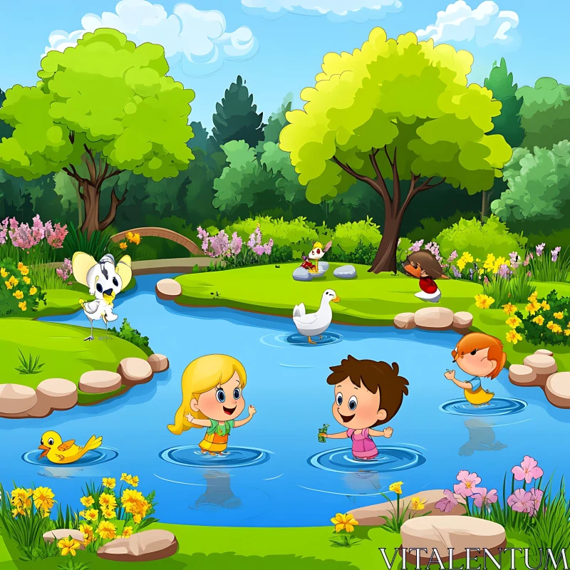 AI ART Children's Cartoon Illustration by the River