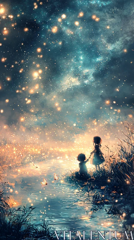 Children under Starry Sky AI Image