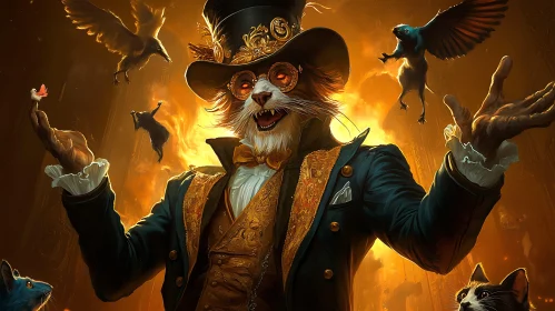 Whimsical Steampunk Cat Illusionist