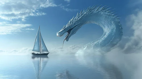 Icy Dragon and Sailboat on Calm Waters