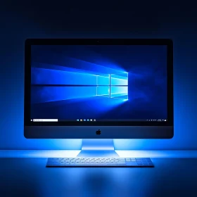 Stylish Desktop Setup with Illuminated Keyboard