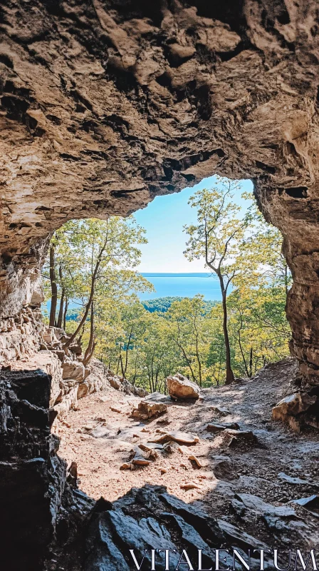 AI ART Cave Opening to a Scenic Forest and Horizon