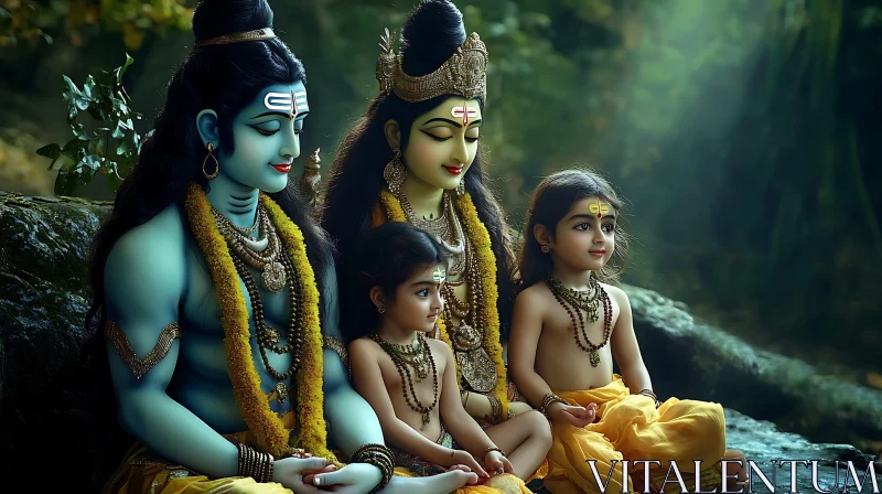 Peaceful Deity with Children in Nature AI Image