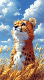 Cheetah Gazing at Clouds in a Golden Field