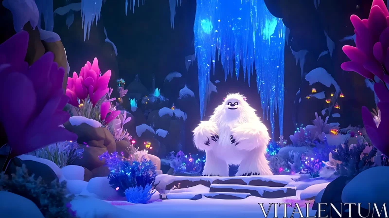 Cartoon Yeti in Snowy Cave AI Image