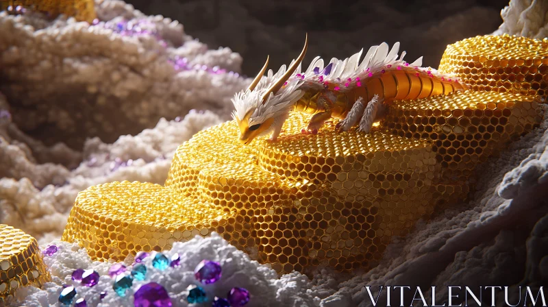 AI ART Fantasy Dragon with Crystals and Honeycomb