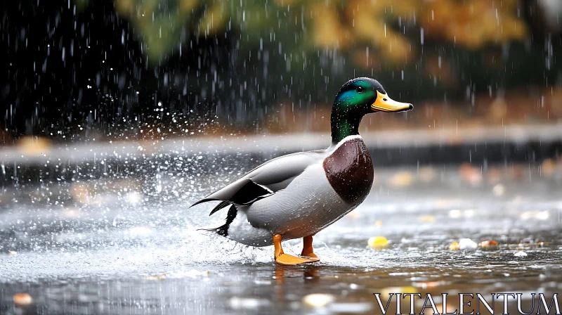 Mallard Duck in Rainy Weather AI Image