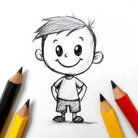 Pencil Sketch of a Boy with Pencils