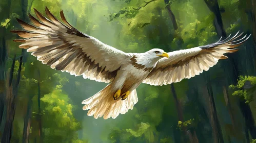 Eagle in Flight Amidst Forest